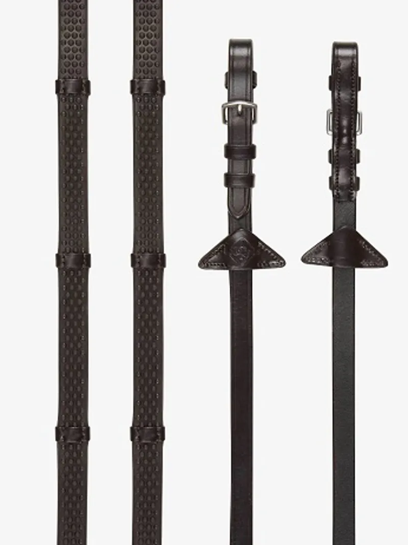 LeMieux Soft Rubber Reins with Stoppers in Brown and Silver